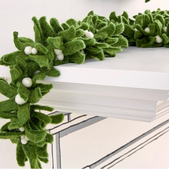 Holiday Mistletoe Garland Christmas New Year Decor Hand Felted Wool